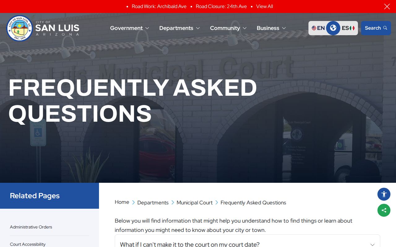 Official San Luis Municipal Court information about missed hearings and warrants