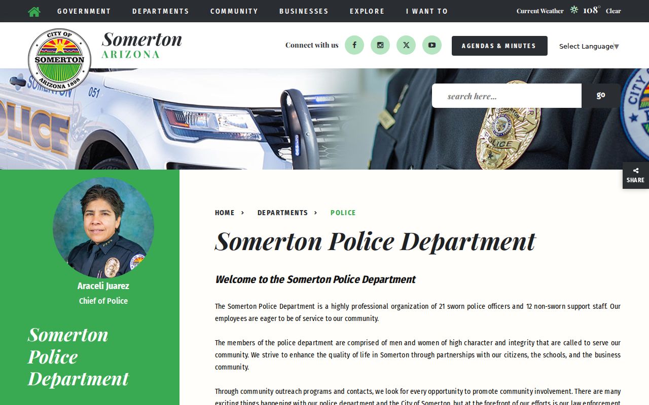 Official Somerton Police Department page and Public Safety Facility contact