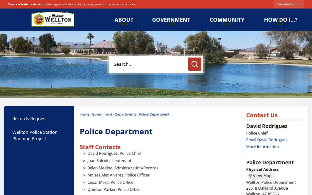 Official Wellton Police Department contact page